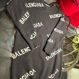 Balenciaga Black Sweater with White Logo Allover